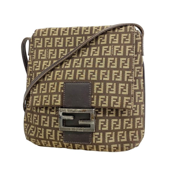 Fendi Zucchino Shoulder Bag in Brown Nylon Canvas for Women - Picture 1 of 11